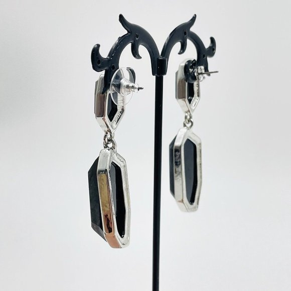 Simply Vera Black Dangle Earrings Silver Tone Faux Stones Glam Bling Sparkle - Picture 8 of 10